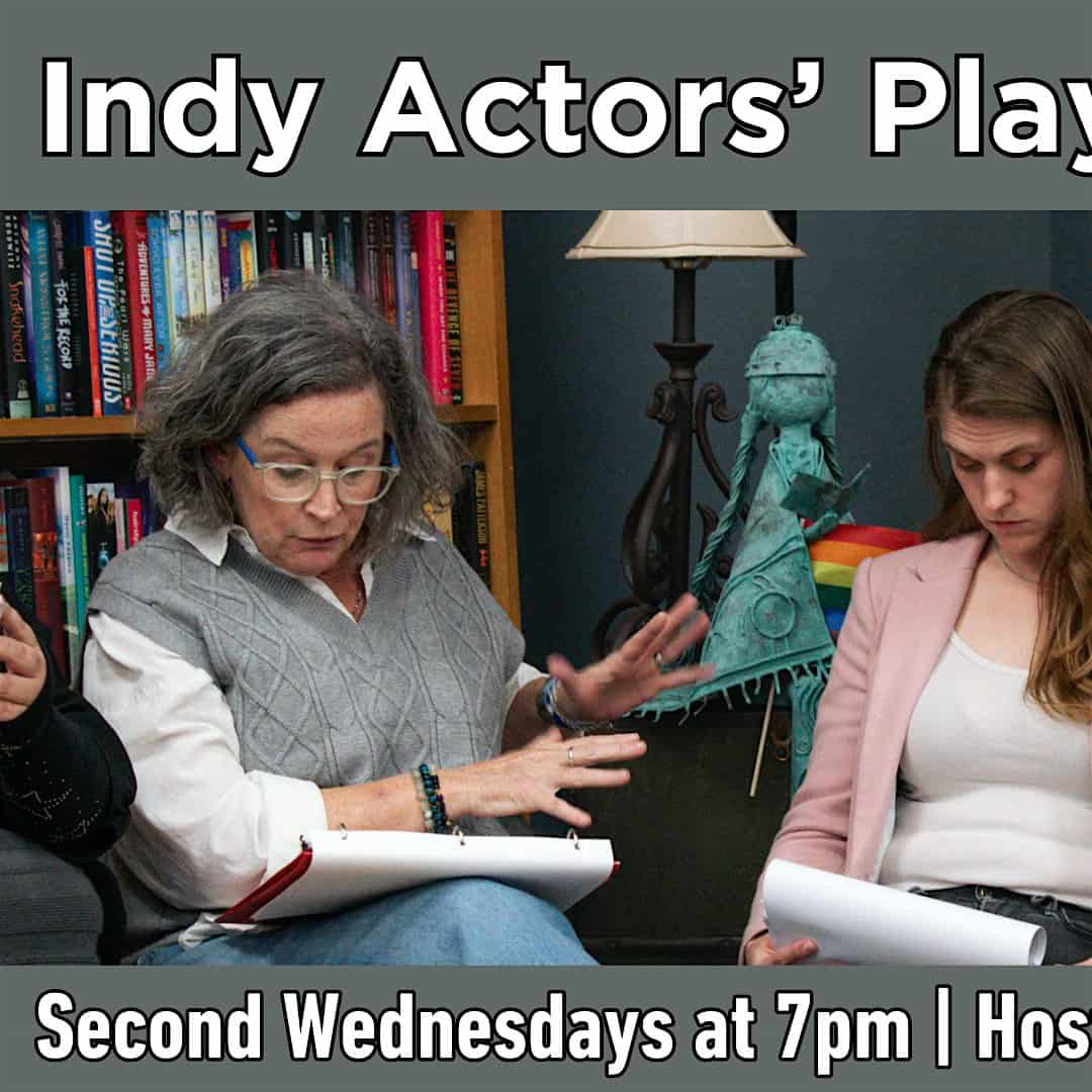 Indie actors reading script at book club event.