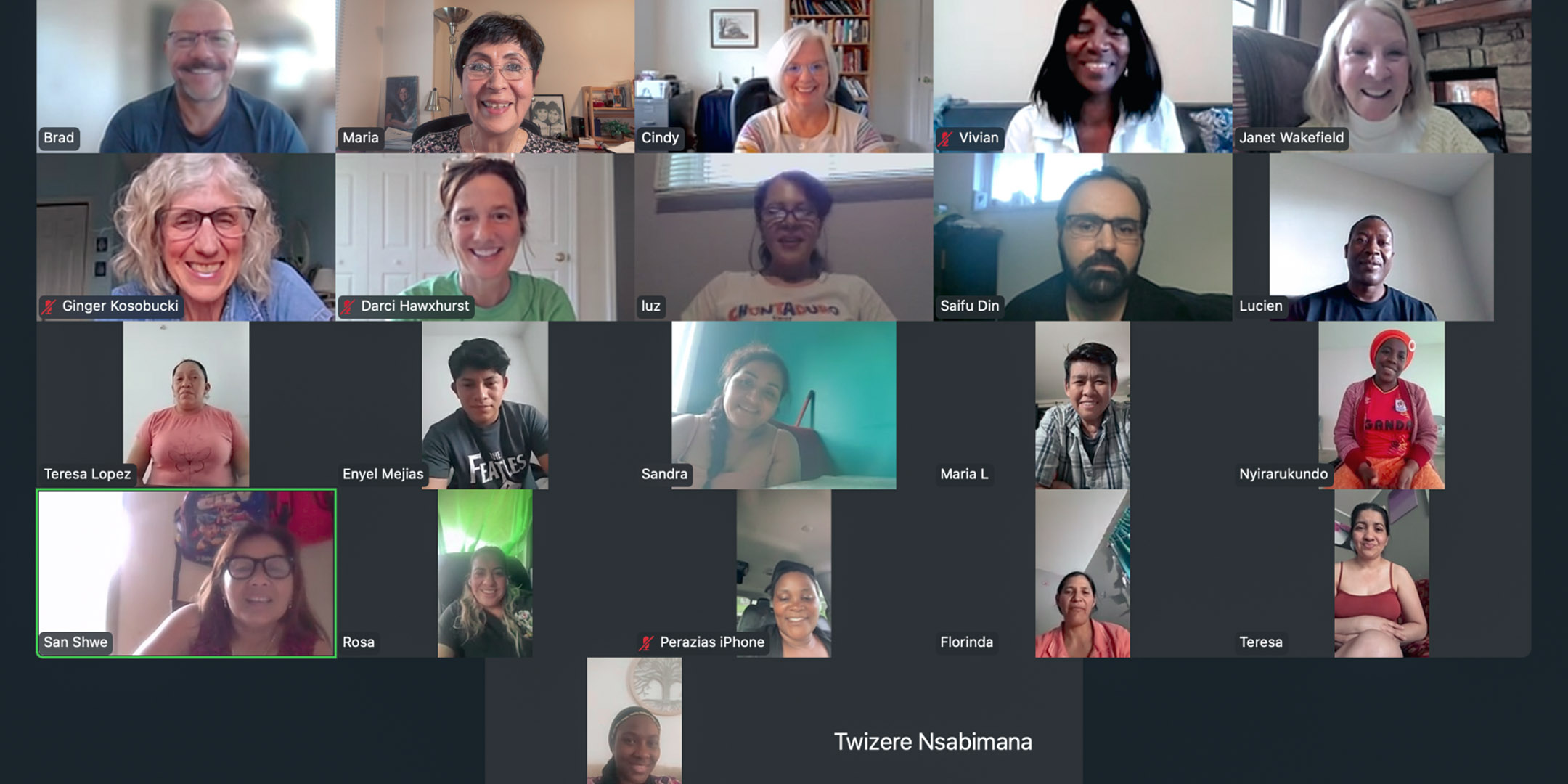A screenshot of a Zoom class with ELL Foundations participants